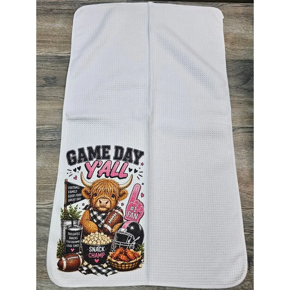 Highland Cow Game Day Kitchen Towel Football Y'all Sports Fan Gift